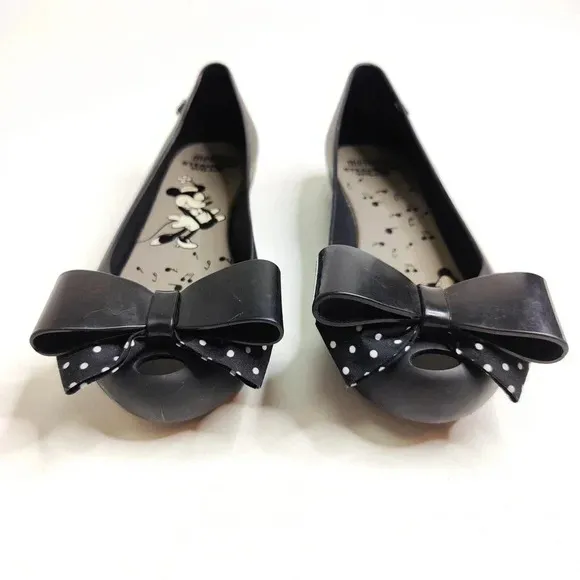 MELISSA Steamboat Willie Mickey Minnie Black Bow Flats Shoes Size 7