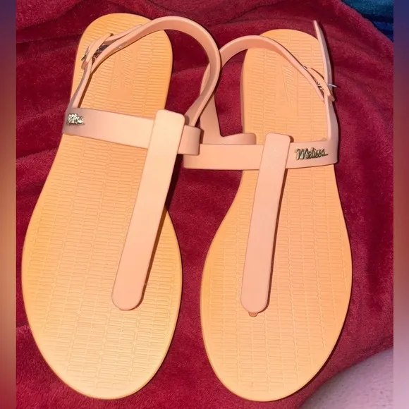 Melissa sun ventura jelly orange t-strap casual comfort sandals size 7