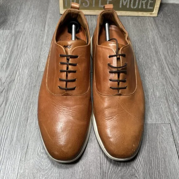 Men Sz 14 Wolf &amp; Shepherd Longwing Crossover Honey Loafer Tan Lace Leather Shoes