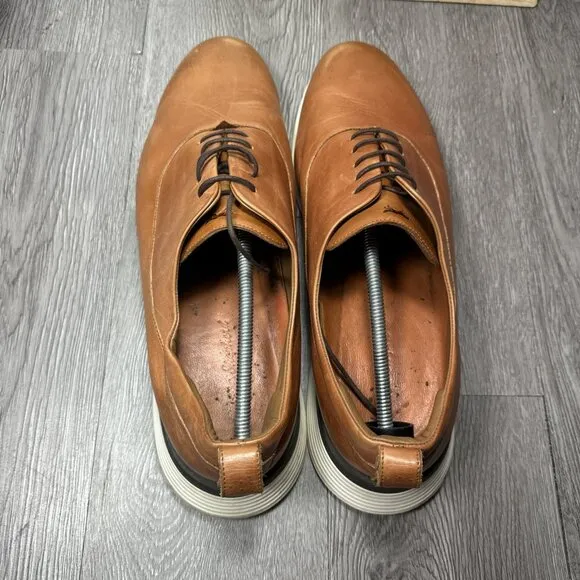 Men Sz 14 Wolf &amp; Shepherd Longwing Crossover Honey Loafer Tan Lace Leather Shoes