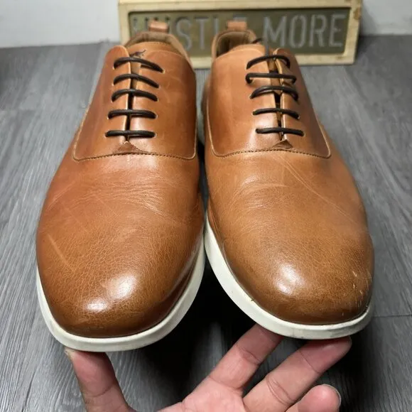 Men Sz 14 Wolf &amp; Shepherd Longwing Crossover Honey Loafer Tan Lace Leather Shoes