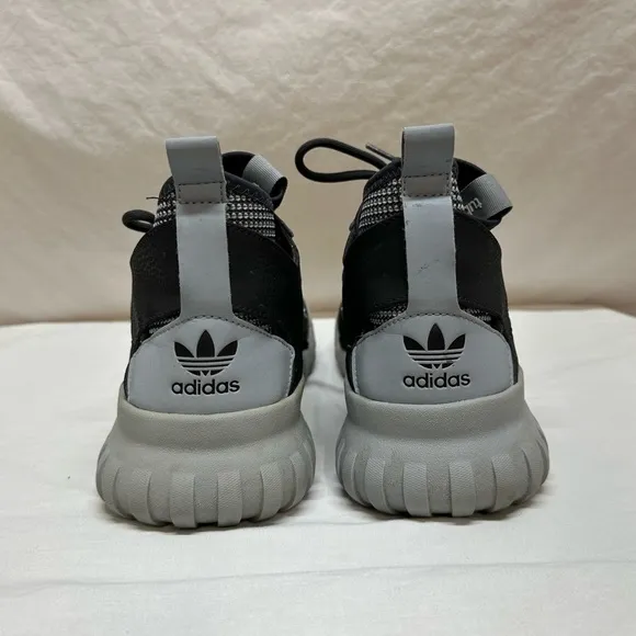 Men’s Adidas Gray and Black Tubular x High Cut Tennis Shoes Size 9
