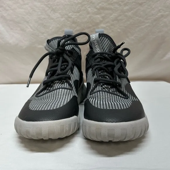 Men’s Adidas Gray and Black Tubular x High Cut Tennis Shoes Size 9