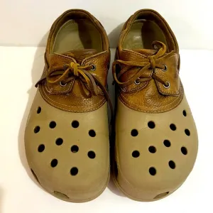 Mens Crocs Pit Crew Islander Boat Shoes Brown/Tan Size 12