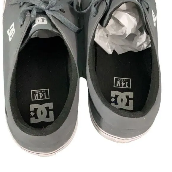 Men’s DC Dark Gray Lace Up Low Top Casual Skate Sneakers Shoes Size 14 M