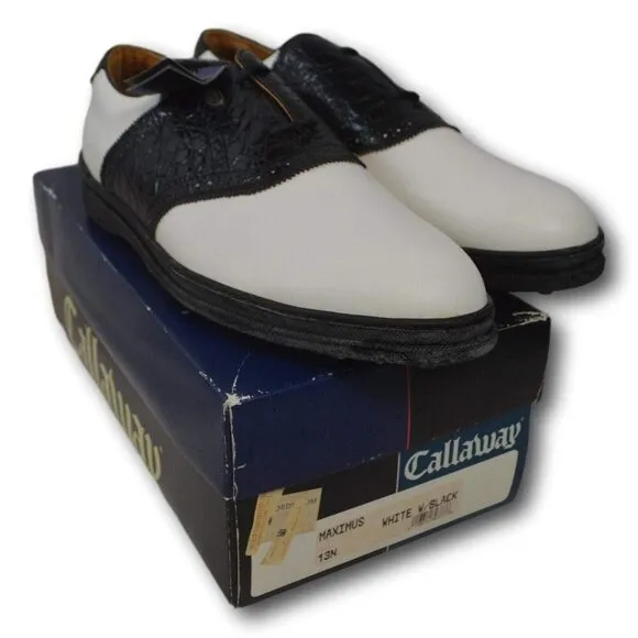 Men's Vintage Callaway Maximus White &amp; Black Leather Saddle Golf Shoes 13N NIB
