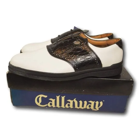 Men's Vintage Callaway Maximus White &amp; Black Leather Saddle Golf Shoes 13N NIB