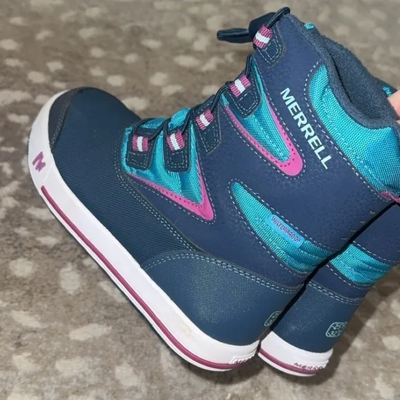 Merrell Kids Snow Bank 3.0 Waterproof Navy Blue‎ Teal Pink Winter Boots Size 12