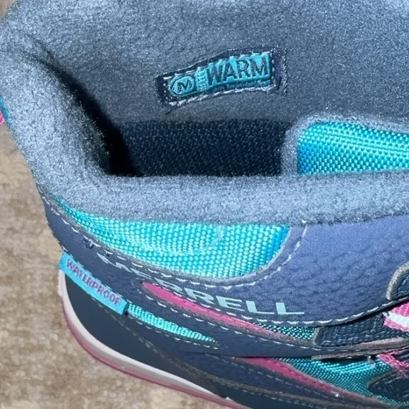 Merrell Kids Snow Bank 3.0 Waterproof Navy Blue‎ Teal Pink Winter Boots Size 12