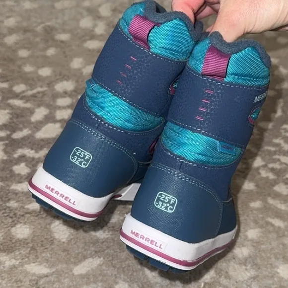 Merrell Kids Snow Bank 3.0 Waterproof Navy Blue‎ Teal Pink Winter Boots Size 12