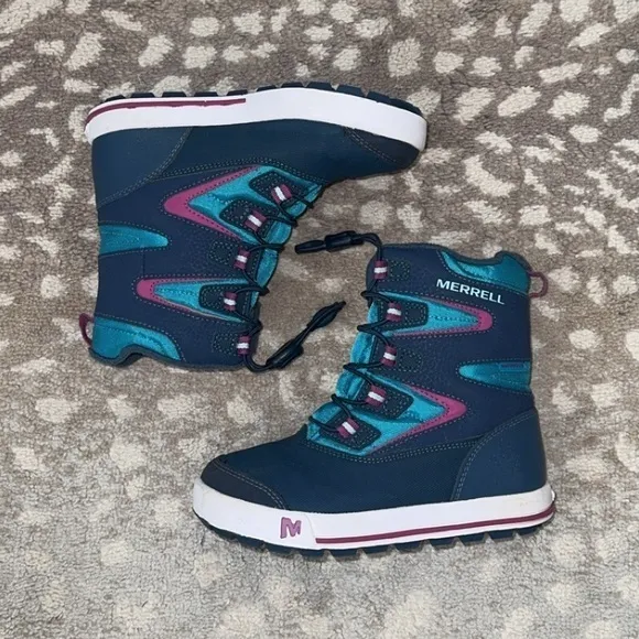 Merrell Kids Snow Bank 3.0 Waterproof Navy Blue‎ Teal Pink Winter Boots Size 12