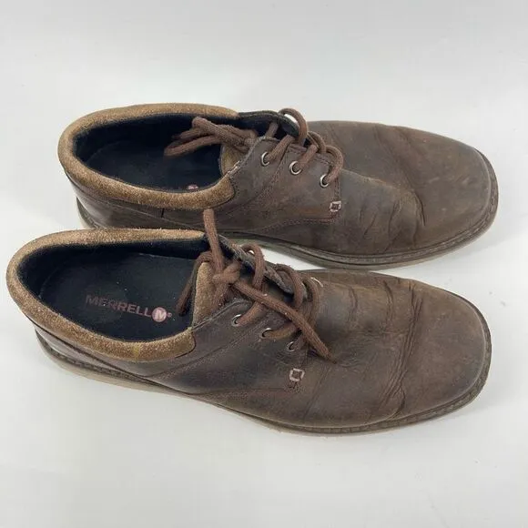 Merrell Mens Oxford Shoes World Vue Lace Up Leather J94355 Brown Size 10