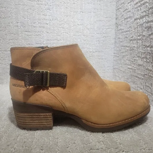 Merrell Shiloh Women's Size 9 Brown Leather Buckles Pull On Ankle Boots J001724