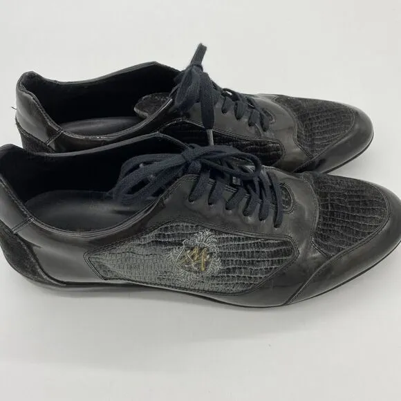 Mezlan Lope Calfskin &amp; Velvet Shoes Black Green Mens 9.5M