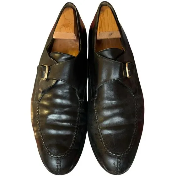 Mezlan Winthrop Black Leather Apron Split Toe Monk Strap Shoes Mens 13 M Spain