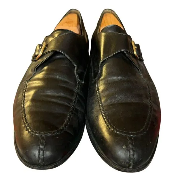 Mezlan Winthrop Black Leather Apron Split Toe Monk Strap Shoes Mens 13 M Spain