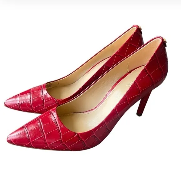 Michael Kors Burgundy Crocodile Embossed Heels Women’s Size 7 M