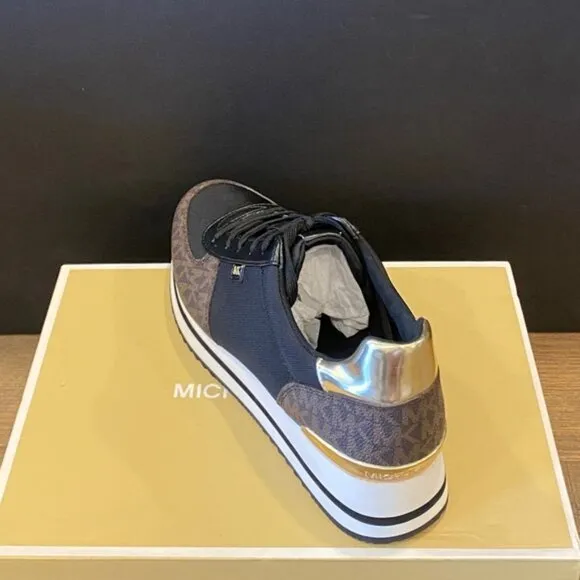 Michael Kors Monique MK Logo Signature Brown Trainer Sneakers Shoes Flats NEW