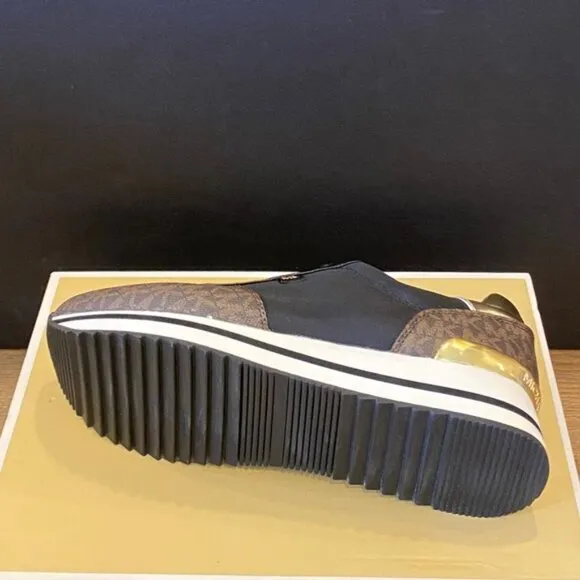 Michael Kors Monique MK Logo Signature Brown Trainer Sneakers Shoes Flats NEW