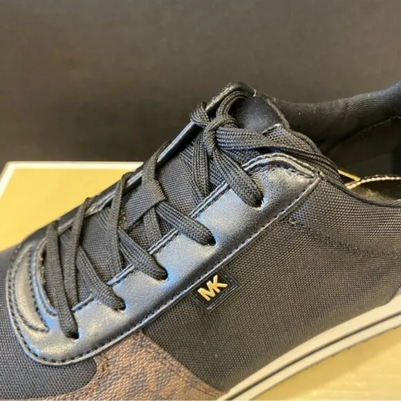Michael Kors Monique MK Logo Signature Brown Trainer Sneakers Shoes Flats NEW