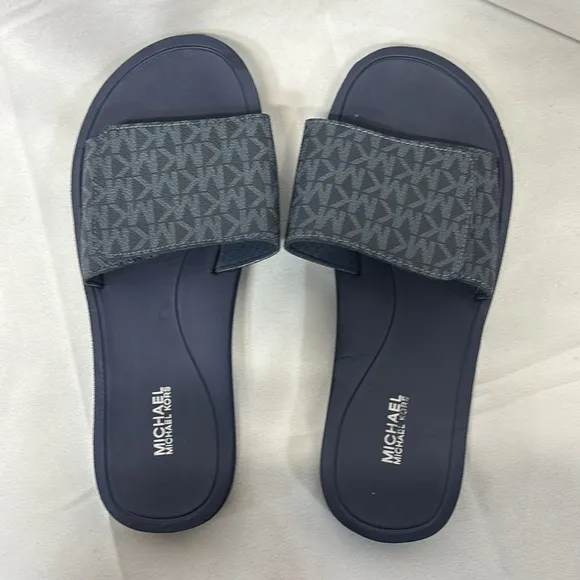 Michael Kors Navy Slide Eva sole velcro adjustable sandal slip in shoes size 8
