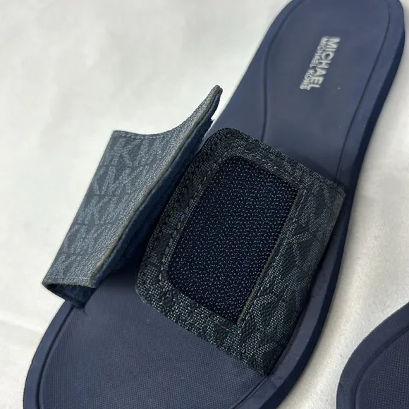 Michael Kors Navy Slide Eva sole velcro adjustable sandal slip in shoes size 8