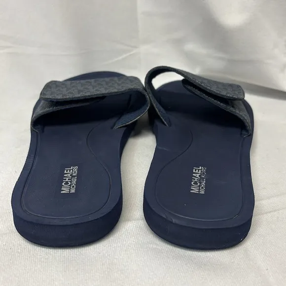 Michael Kors Navy Slide Eva sole velcro adjustable sandal slip in shoes size 8