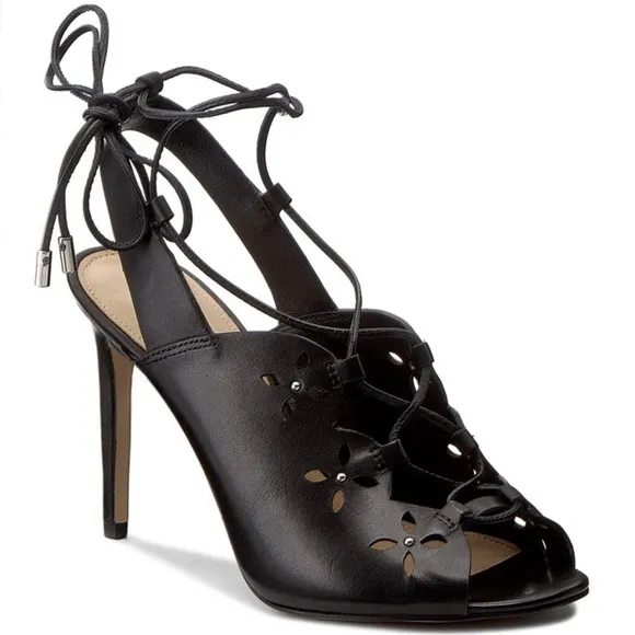 MICHAEL KORS THALIA BLACK LEATHER LACE UP SANDALS STILETTO HEELS SHOES PUMPS 9.5