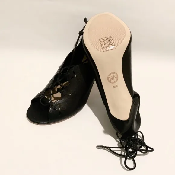 MICHAEL KORS THALIA BLACK LEATHER LACE UP SANDALS STILETTO HEELS SHOES PUMPS 9.5