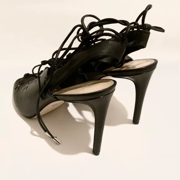 MICHAEL KORS THALIA BLACK LEATHER LACE UP SANDALS STILETTO HEELS SHOES PUMPS 9.5