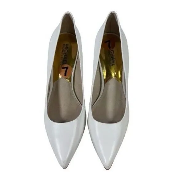 Michael Kors Women's Leather Stiletto High Heels Pumps Shoes Size 7M White