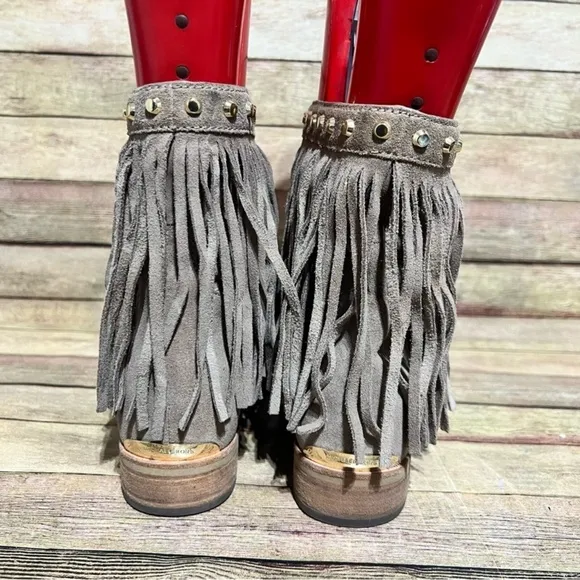 Micheal Kors Grey Suede Fringe Ankle Boots