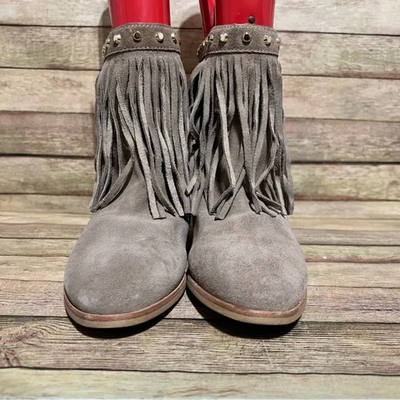 Micheal Kors Grey Suede Fringe Ankle Boots