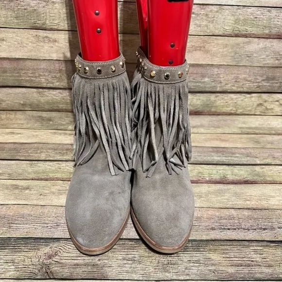 Micheal Kors Grey Suede Fringe Ankle Boots