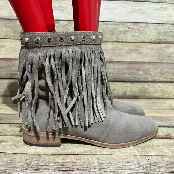Micheal Kors Grey Suede Fringe Ankle Boots