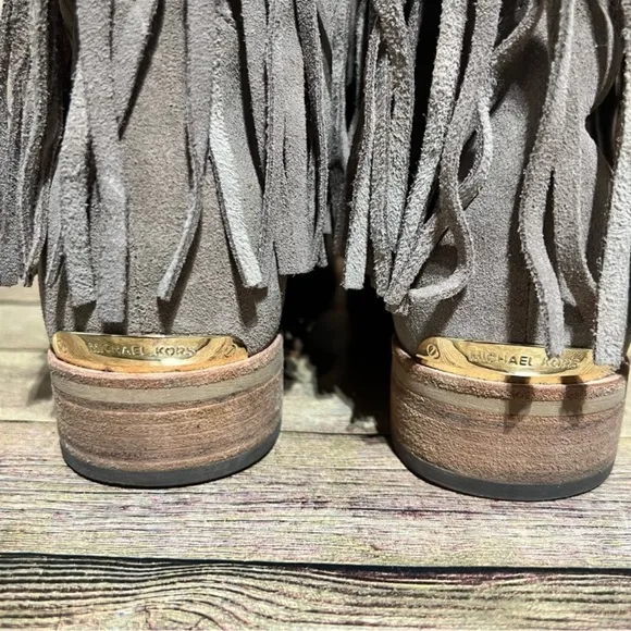 Micheal Kors Grey Suede Fringe Ankle Boots