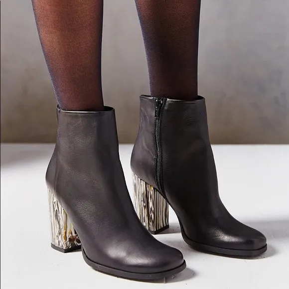 Miista Marble Heel Black Leather Ankle Boots