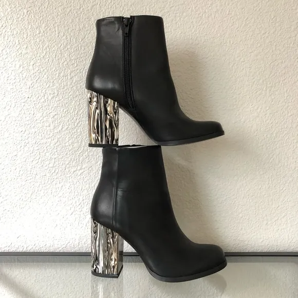 Miista Marble Heel Black Leather Ankle Boots