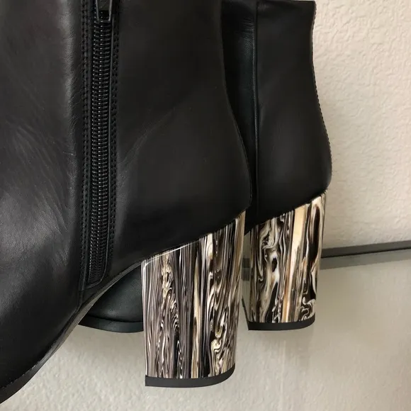 Miista Marble Heel Black Leather Ankle Boots