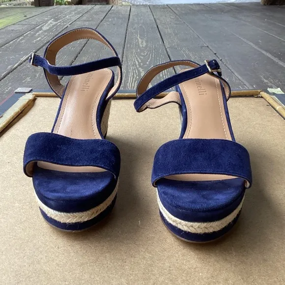 Minelli Blue and Tan Sandals Suede Ankle Strap