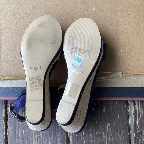 Minelli Blue and Tan Sandals Suede Ankle Strap