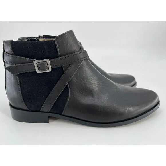 Minelli Paris Ankle Boots Sz 37 Black Leather Suede Strap Booties