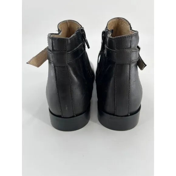 Minelli Paris Ankle Boots Sz 37 Black Leather Suede Strap Booties