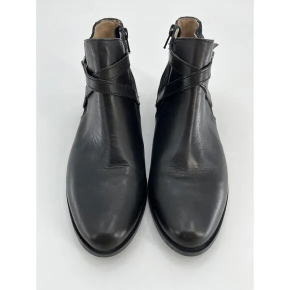 Minelli Paris Ankle Boots Sz 37 Black Leather Suede Strap Booties
