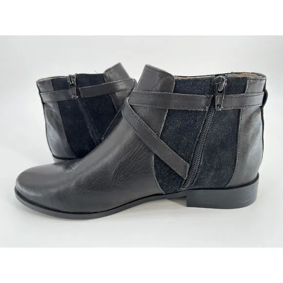 Minelli Paris Ankle Boots Sz 37 Black Leather Suede Strap Booties
