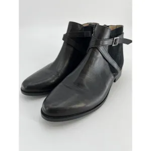 Minelli Paris Ankle Boots Sz 37 Black Leather Suede Strap Booties