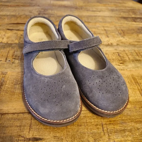 Mini Boden Mary Jane Shoes Gray Suede Leather  Size 31   US SIZE 13