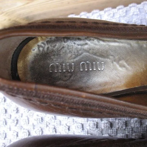 Miu Miu Brown Leather Wedge Shoes