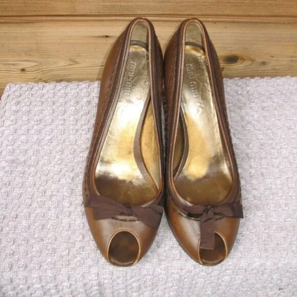Miu Miu Brown Leather Wedge Shoes