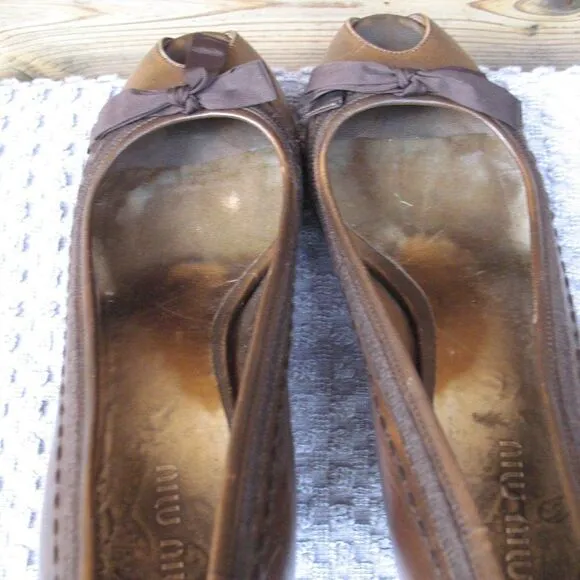 Miu Miu Brown Leather Wedge Shoes